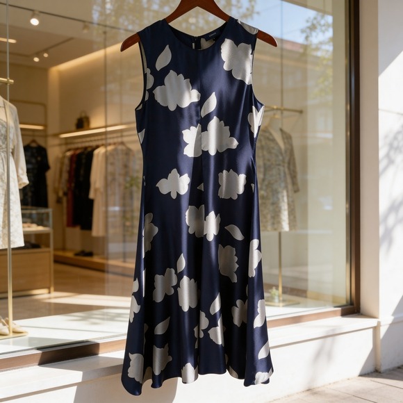 Theory Dresses & Skirts - Theory Nophella NS Petal Silk Large‎ Floral Midi Dress Black Cream Size 4
